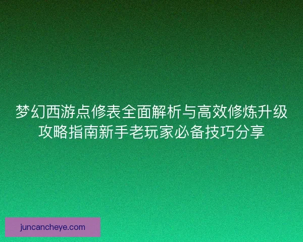 梦幻西游点修表全面解析与高效修炼升级攻略指南新手老玩家必备技巧分享
